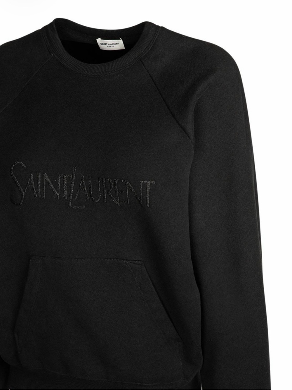 Saint Laurent Black Embroidered Logo Crewneck Pullover